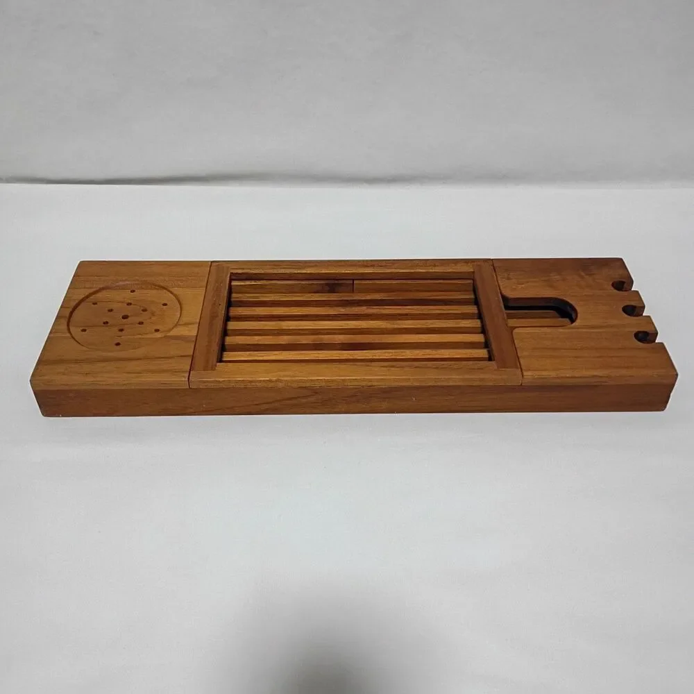 Teak Bathtub Caddy Tray Adjustable iPad Book & Wine Holder Spa Bath 20-33.5”